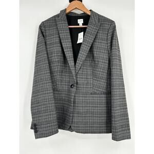 NWT J.Crew Glen Plaid Gray One Button Blazer Size 12